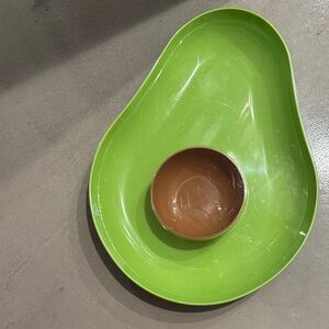 Green Avocado-Shaped Serving Tray with Brown Bowl